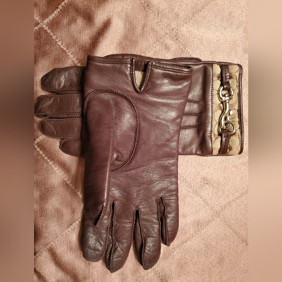 Vintage Coach Brown Leather Gloves Signature Trim and Horsebit Detail Sz 7 - Picture 2 of 8